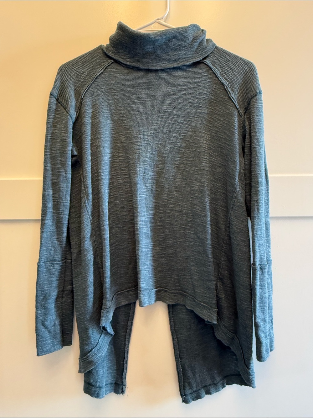 Free People We The Free XS Blue Turtleneck Asymmetrical Split Back Tunic Top - Picture 2 of 7